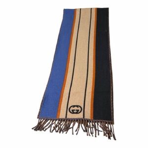 Gucci Men's Scarf in Blue, Tan, and Navy